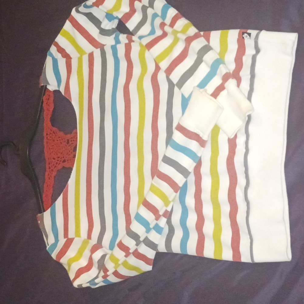 L.A. KITTY  Med. Striped Cotton Stretchy Top With Maroonish Crochet Top of Back